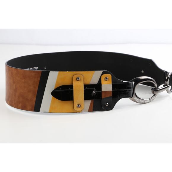 Angelo Marani Multicolor Wide Leather Belt Size L Designer Statement Fashion